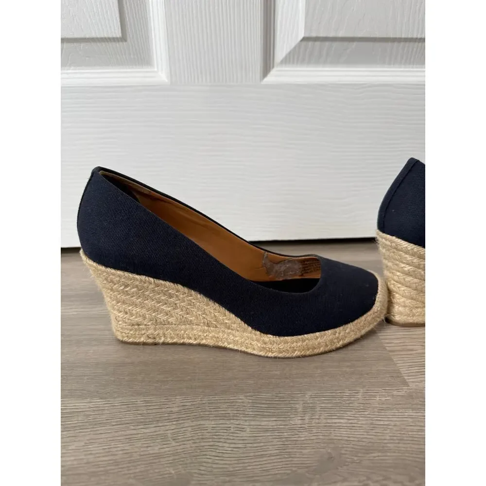 J.Crew Women's Navy Canvas Wedge Espadrille Heels Size 8